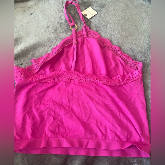 Anthropologie stretch Pink Lace Trim Halter Top l/xl boho chic Barbie ballet nwt - Picture 3 of 4